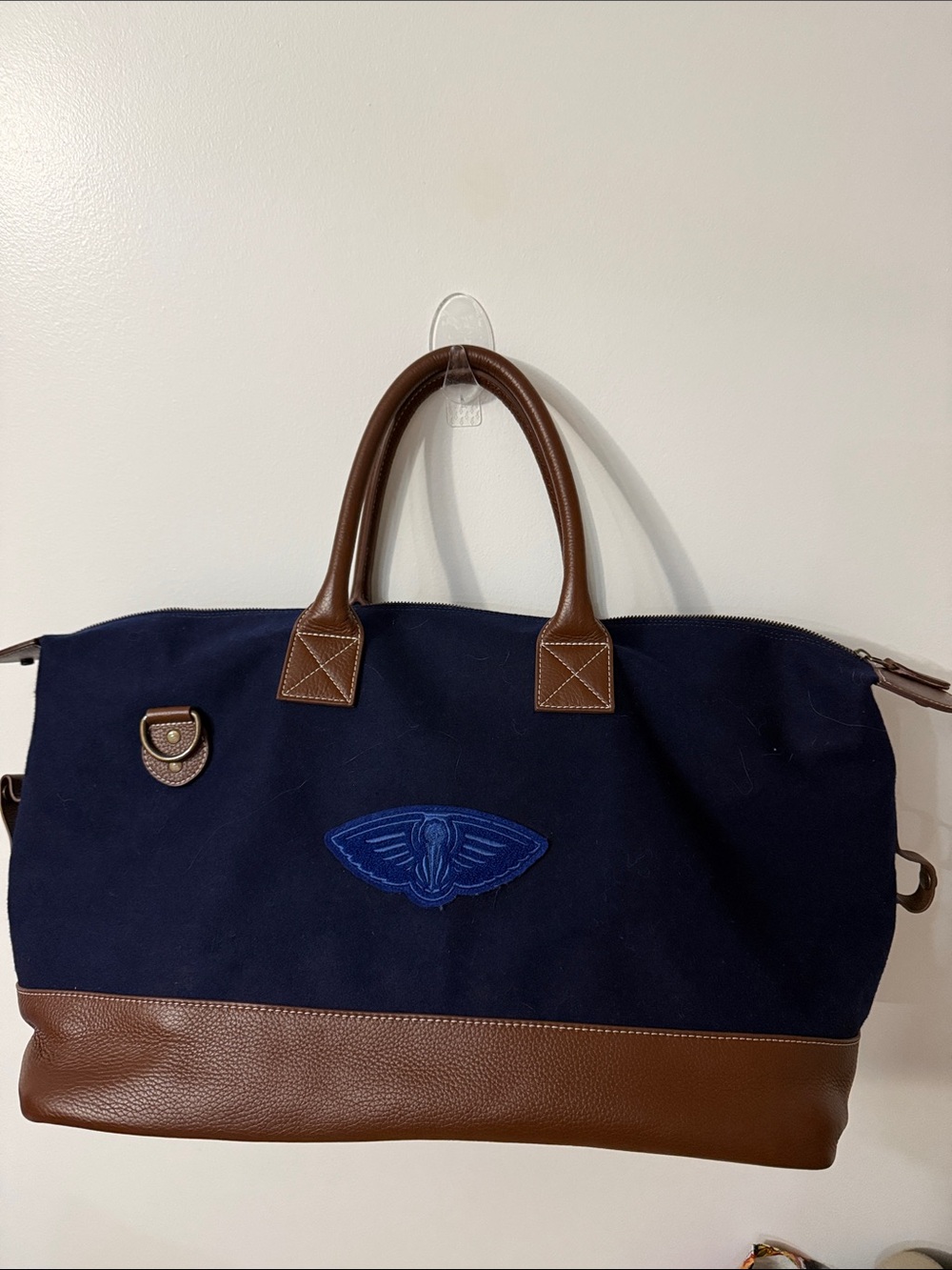 Navy Canvas Duffel Bag with Brown Leather Trim